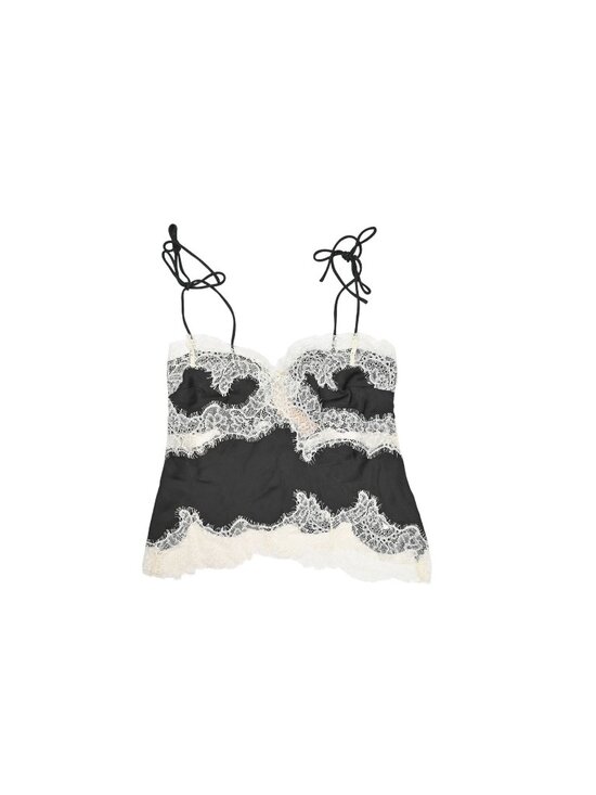 Meshki Tops - Meshki Nina Satin and Lace Camisole in Black Ivory